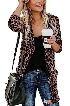 MarcoJudy Women's Leopard Print Button Down Lightweight Open Front Shirt Cardigans | Amazon (US)