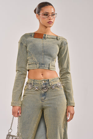 AKIRA Big Stepper Denim Blouse | Size Medium | AKIRA