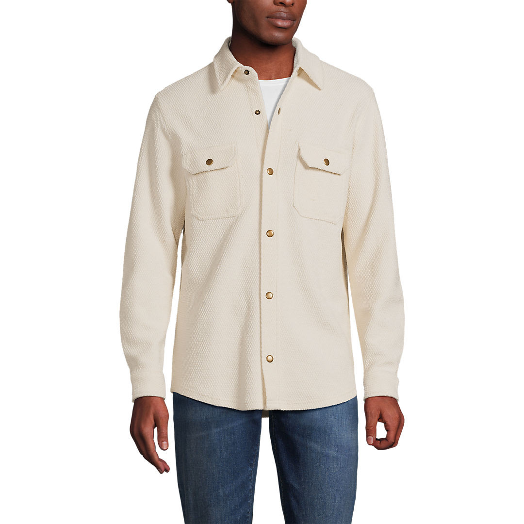 Men's Long Sleeve Terry Textured Shirt Jacket | Lands' End (US)