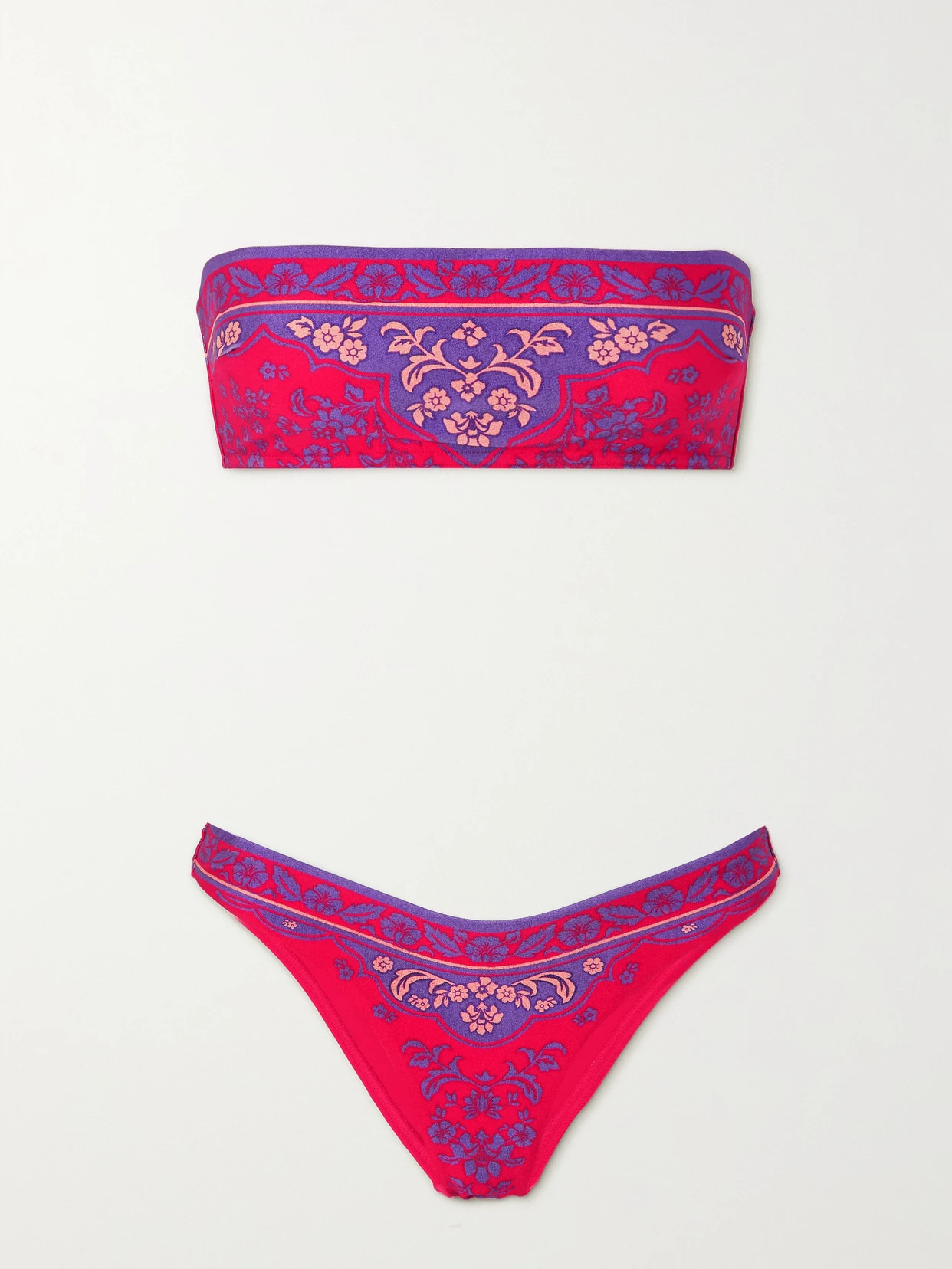 Zimmermann - Raie Printed Bandeau Bikini - Purple | NET-A-PORTER (US)