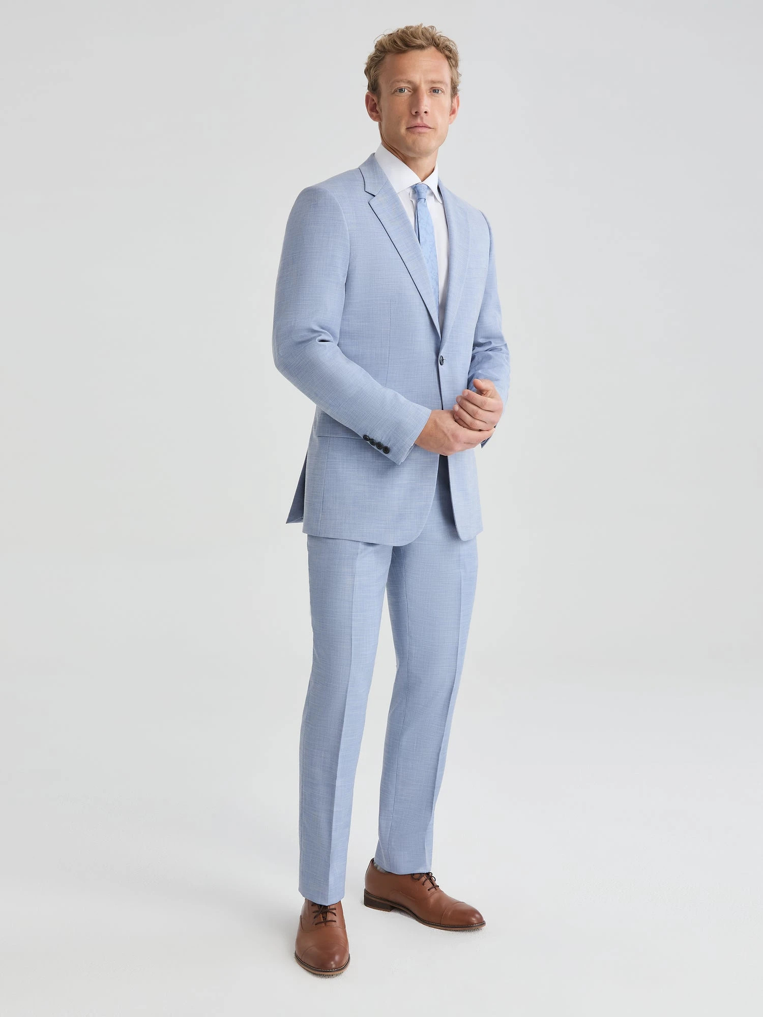 Men's Linen-Look Chambray Suit | Baby Blue Suit for Weddings | SuitShop | SuitShop