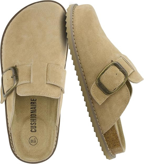 CUSHIONAIRE Women's Blain Genuine Suede Slip-On Clogs with + Memory Foam & Chic Buckle Mule - Com... | Amazon (US)