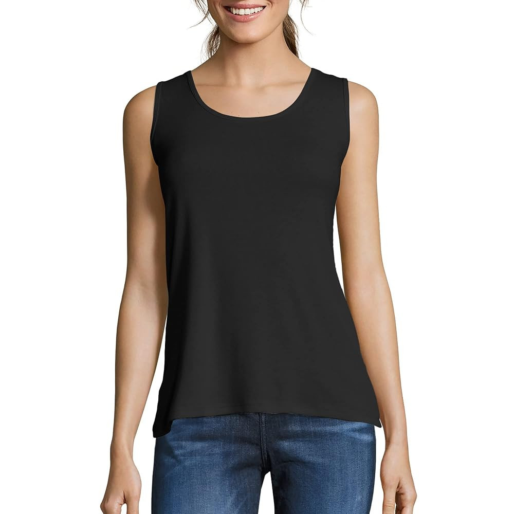 Hanes Women's Shirts, Women’s Mini-Ribbed Cotton Tank Tops, Women’s Sleeveless T-Shirts, Wome... | Amazon (US)