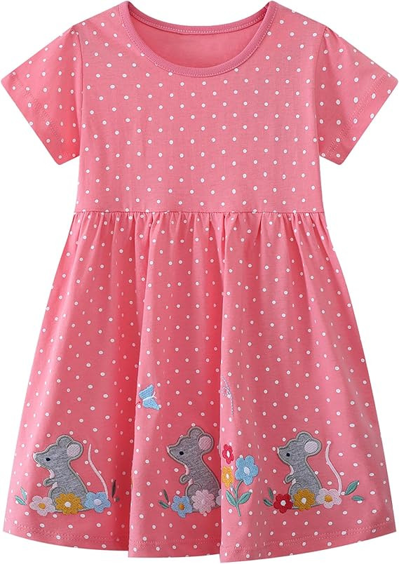 FreeLu Toddler Girls Striped Summer Dress Cartoon Appliques Dresses Girls Cotton Casual Clothing ... | Amazon (US)