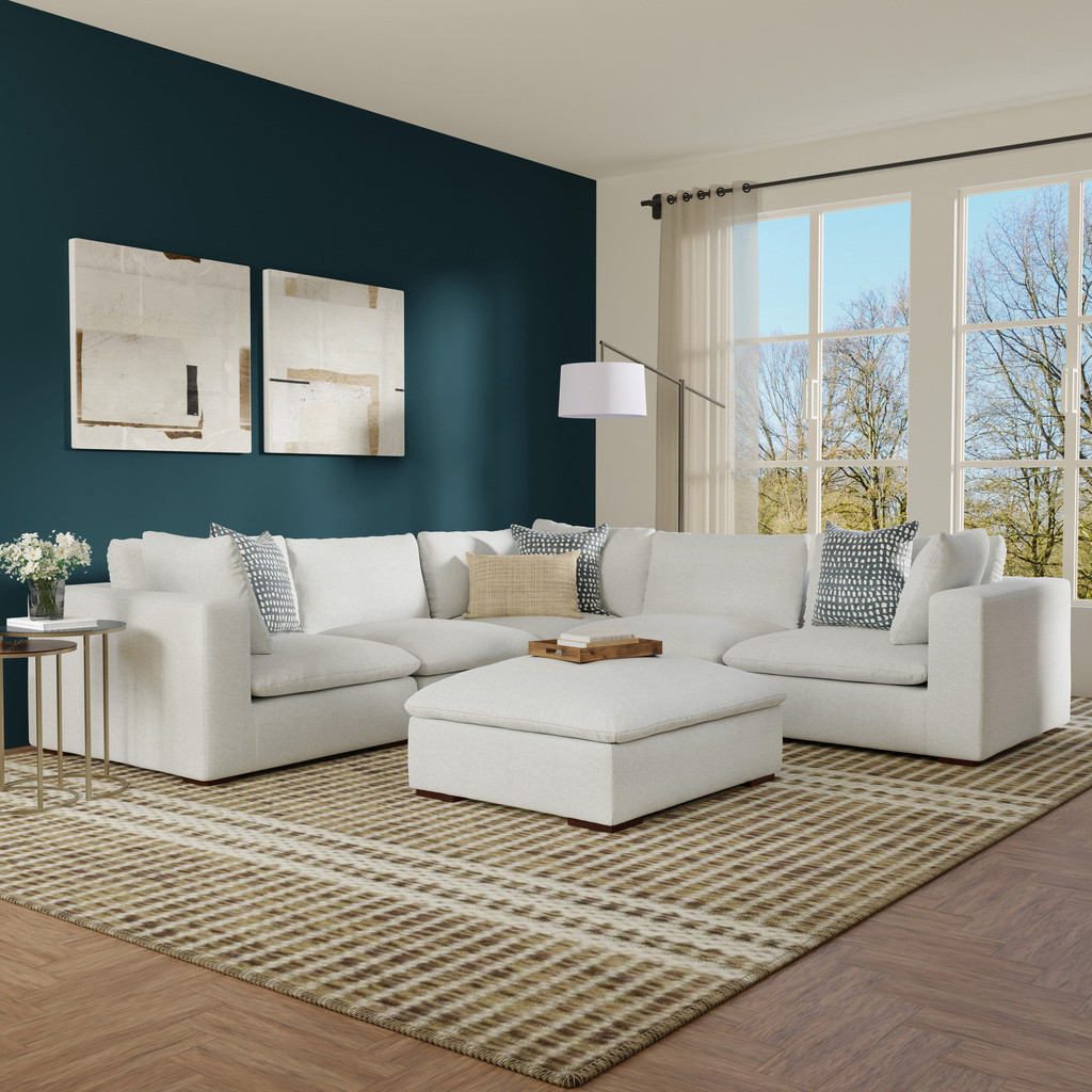 Jasmine Performance Fabric Corner Sectional Modular Sofa and Ottoman Set In Cloud Grey | 1stopbedrooms
