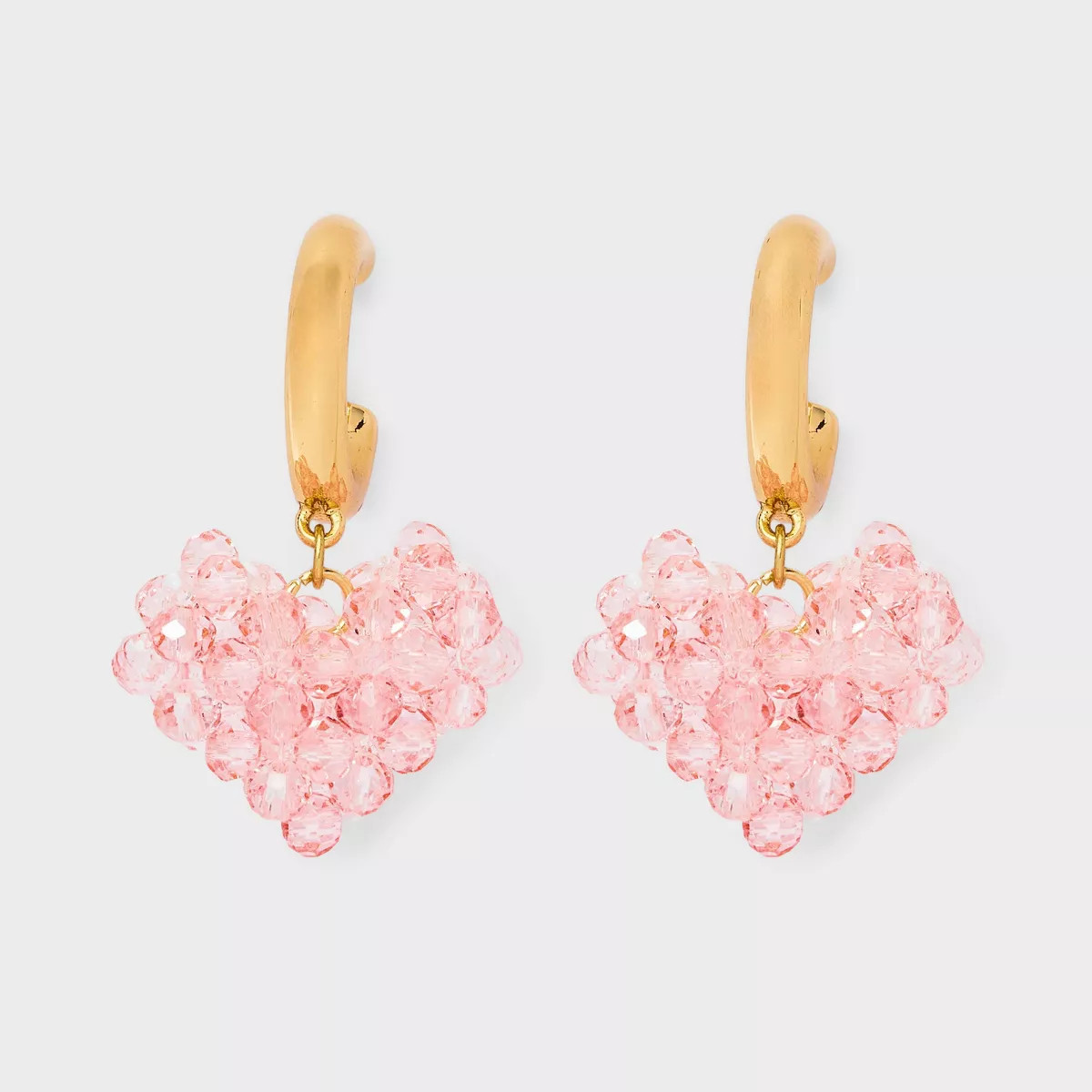 Valentine's Day Glass Heart Hoop Earrings - Wild Fable™ Gold/Pink | Target
