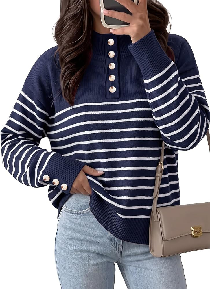 SHEWIN Women Fall Striped Sweater Pullover Oversized Tops | Amazon (US)