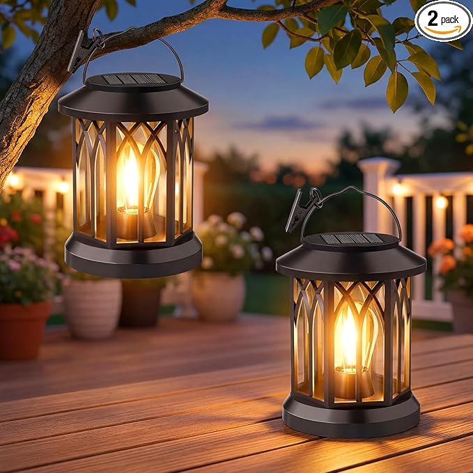 Hanging Solar Lanterns Outdoor Waterproof - 2 Pack Lanterns Decorative Outdoor Patio Decor with C... | Amazon (US)