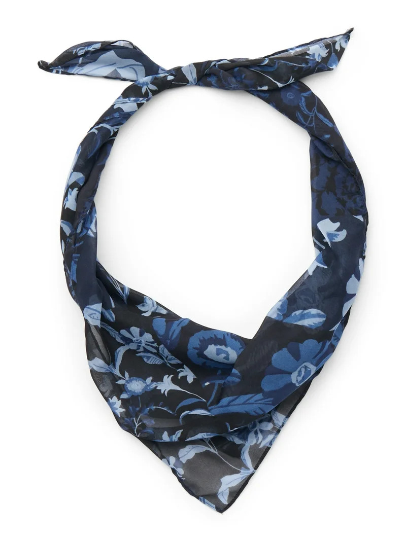 Time and Tru Women's 30 X 30 Printed Square Scarf, One Size, Floral Navy Night | Walmart (US)