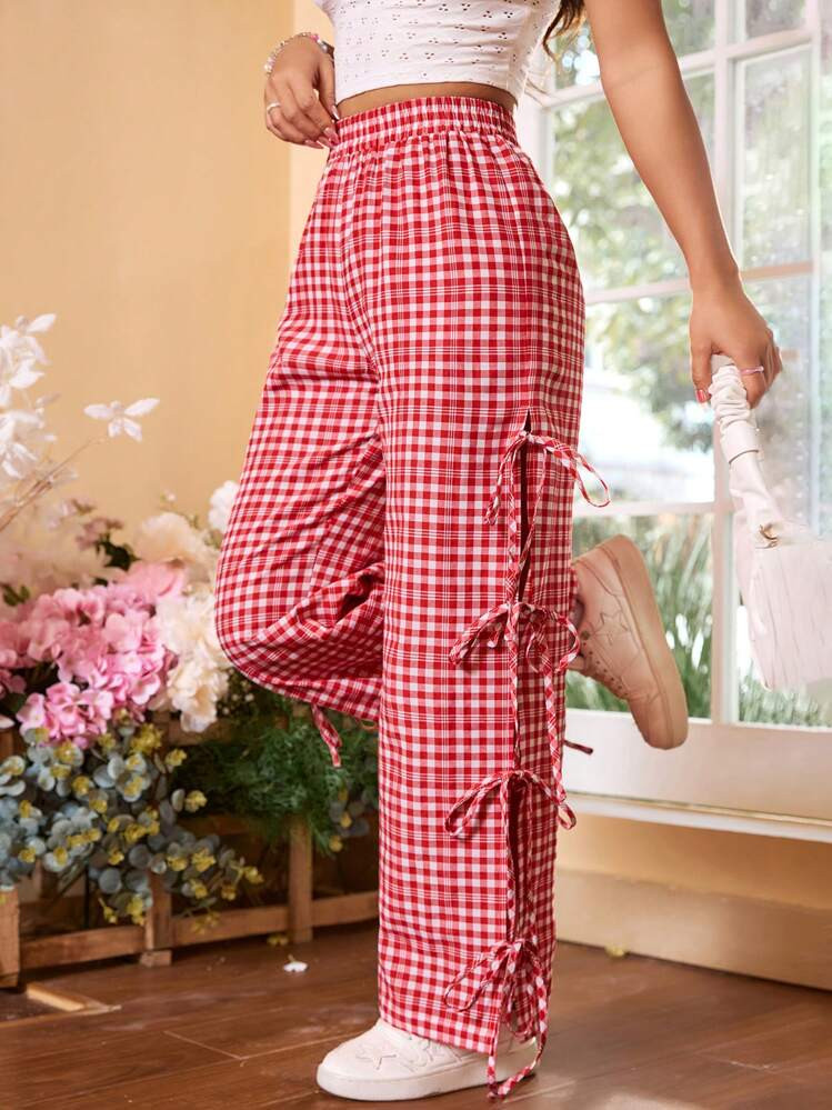 SHEIN MOD Cute Bow Tie & Plaid Designed Women's Pants For Picnic | SHEIN