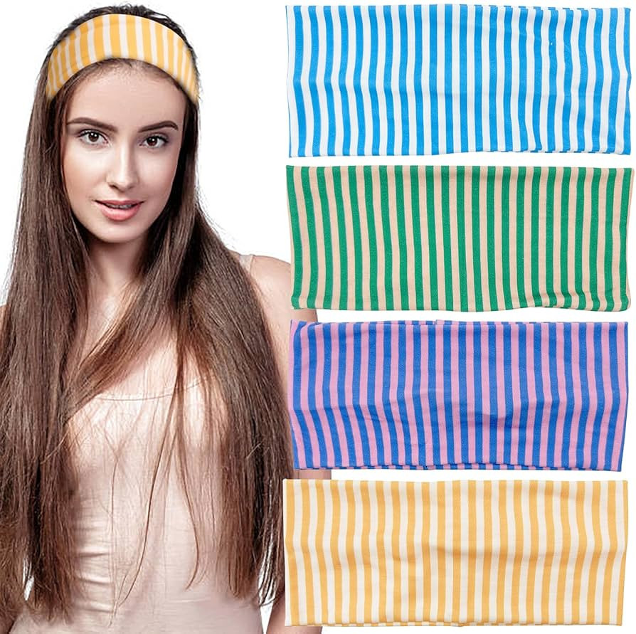 4PCS Hairband Women With Stripes,Soft And Comfortable Sports Headband, Non Slip Trendy Womens Ela... | Amazon (UK)
