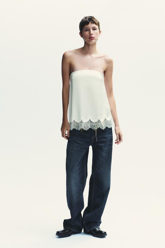SATIN EFFECT LACE BUSTIER TOP | Zara US