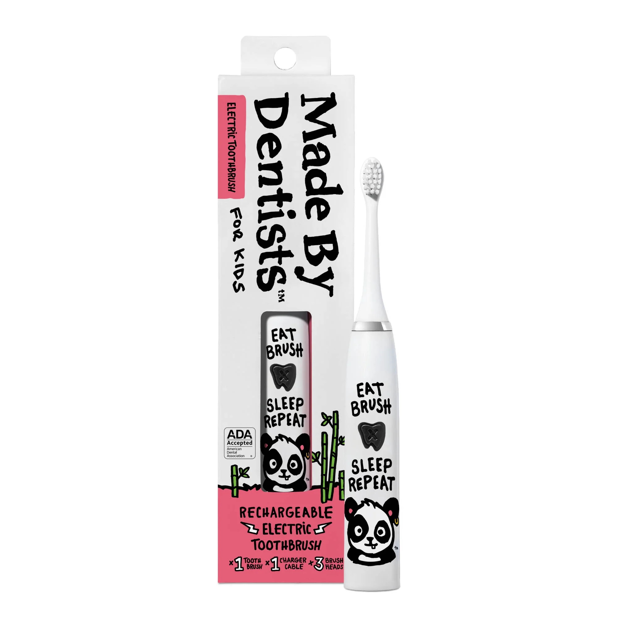 Made by Dentists Panda Cepillo de Dientes El\u00e9ctrico para Ni\u00f1os con 3 Cabezales, Recarga... | Walmart (US)