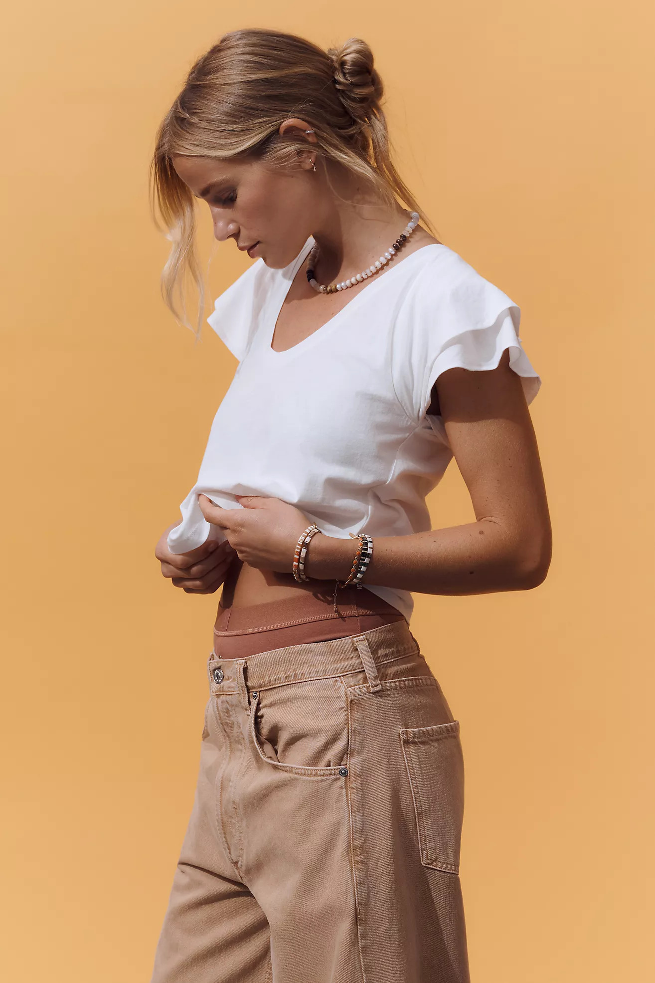 Maeve Scoop-Neck Flounce-Sleeve Tee | Anthropologie (US)