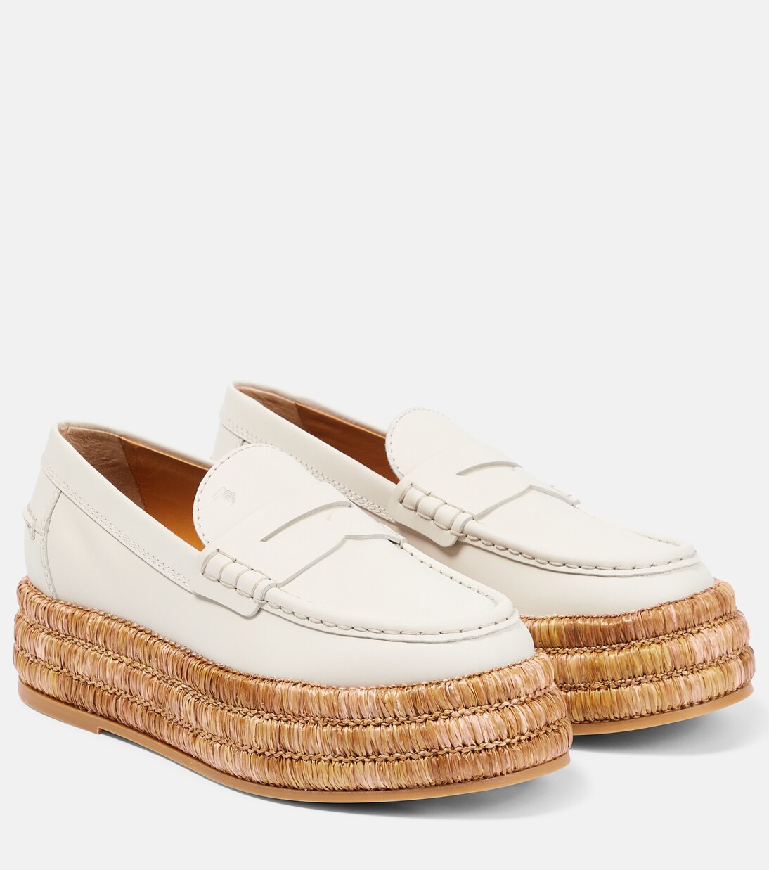 Leather and raffia platform loafers | Mytheresa (US/CA)