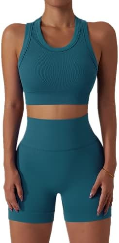 Workout Sets for Women 2 Piece Seamless Ribbed Tank Top Sport Bra High Waist Biker Shorts GYM Yog... | Amazon (US)