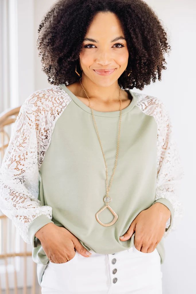 Do Your Best Sage Green Lace Sleeve Top | The Mint Julep Boutique