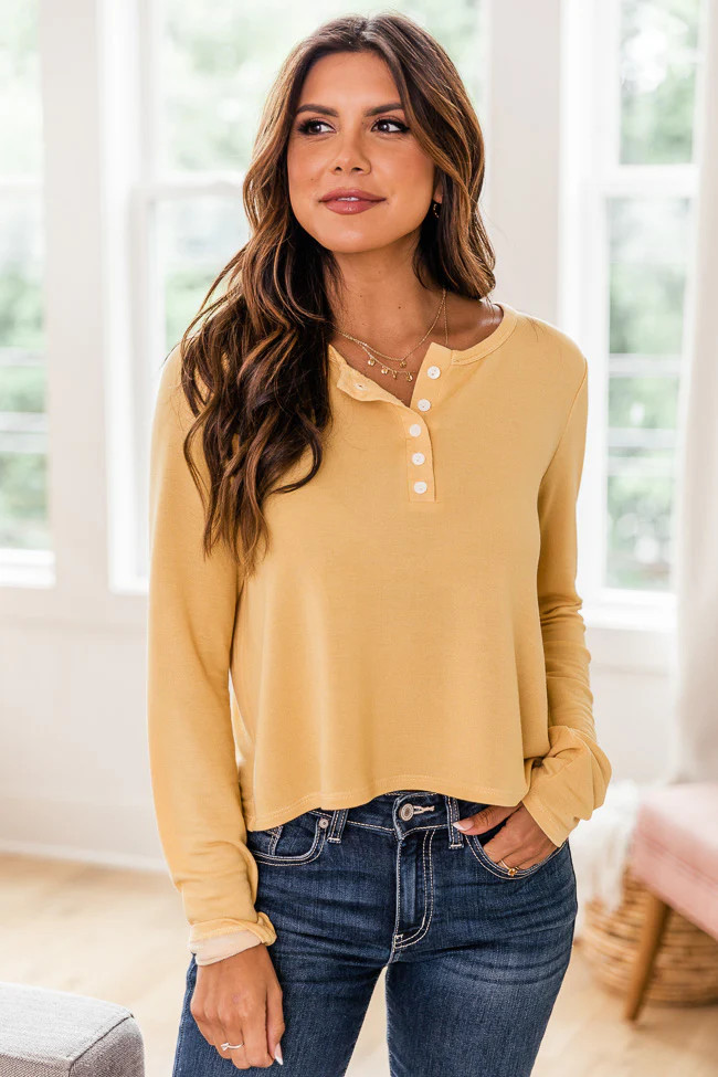 Inner Hope Yellow Henley Long Sleeve Blouse | The Pink Lily Boutique