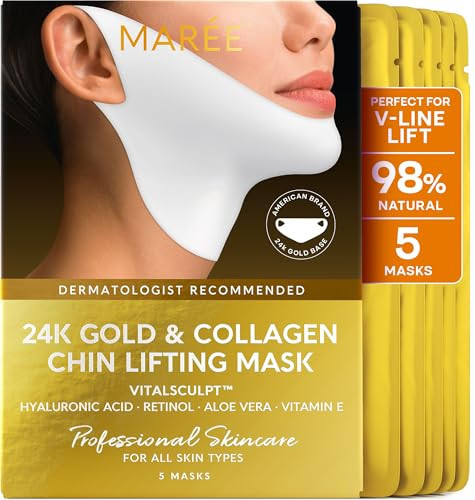 MAREE V Line Lifting Mask with 24K Gold – Deep Collagen Face Mask for Women – Jawline Shaper Mask with Retinol & Hyaluronic Acid – Neck Tightening & Firming - Double Chin Strap for Face Lift | Amazon (US)