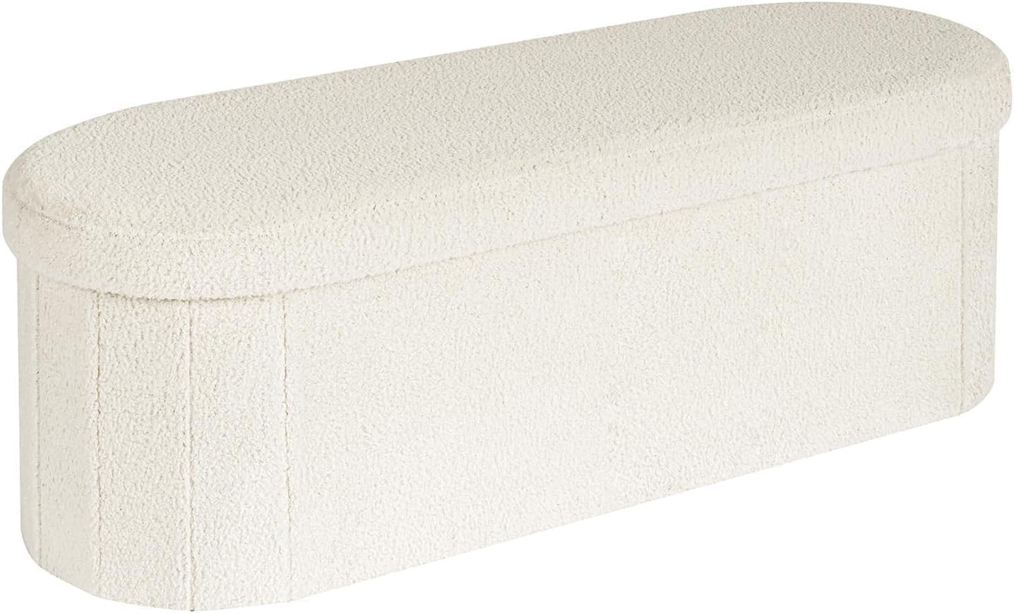B FSOBEIIALEO 43.3" Sherpa Ottoman with Storage for Living Room,Cream White | Amazon (US)