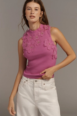 By Anthropologie Sleeveless 3D Floral Appliqué Top | Anthropologie (US)