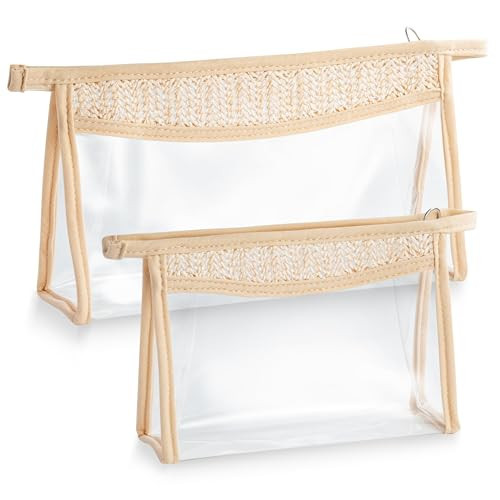 Belanttega Boho Patch Cosmetic Bag - Summer Beach Swimming Pool Toiletry Makeup Bag Beige Clear Waterproof Travel Makeup Pouch PVC Zipper Clutch Daily Use Purse Summer Beach Gifts for Women Girls | Amazon (US)