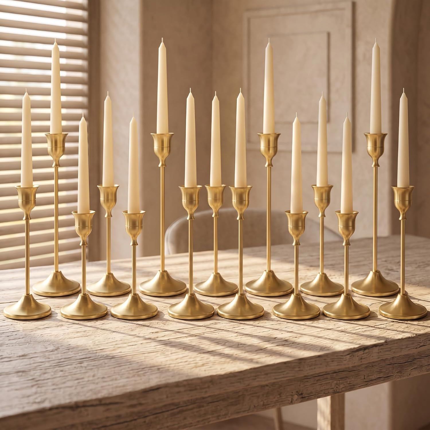 24 Pcs Gold Candlestick Holders, Vintage Metal Candle Holders Taper Candle Stands, Tall Golden Brass Tapered Candle Holder for Wedding Tables Centerpieces Decor | Amazon (US)