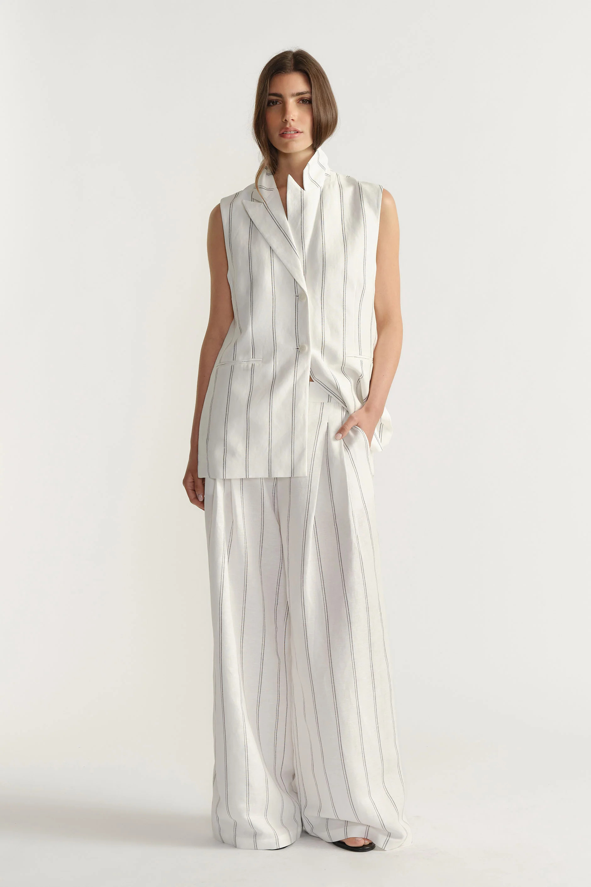 Paige Tailored Pant - Vanilla Stripe | DECJUBA