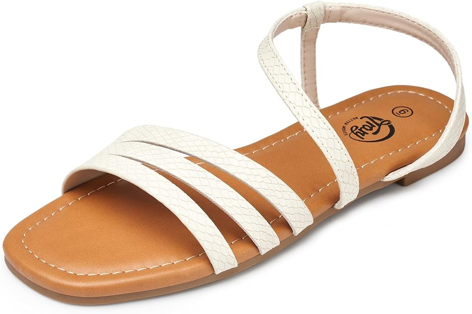 Trary Sandals for Women, Womens Sandals Shoes Square Open Toe Cute Strappy Women's Flats Sandals ... | Amazon (US)