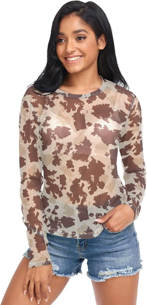 Women Sexy See Through Mesh Shirt Long Sleeve Sheer Tee Top Elastic Bodycon Party Blouse Cover Up... | Amazon (US)