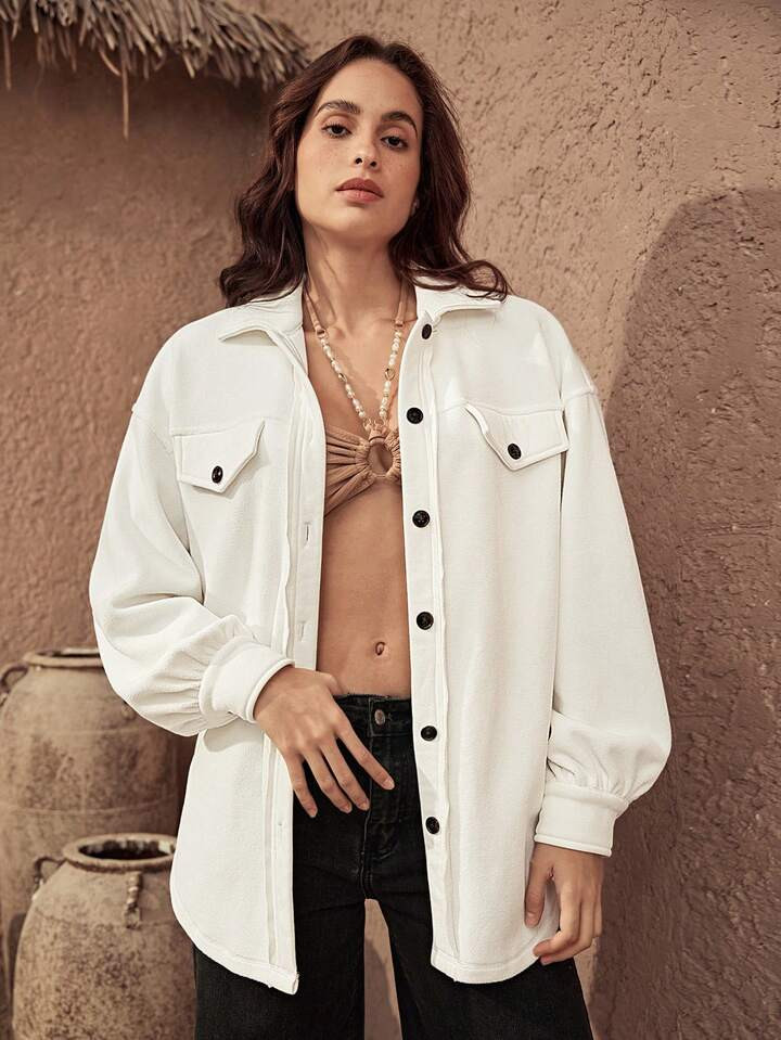 SHEIN BohoFeels Flap Detail Drop Shoulder Flap Detail Button Front Coat | SHEIN