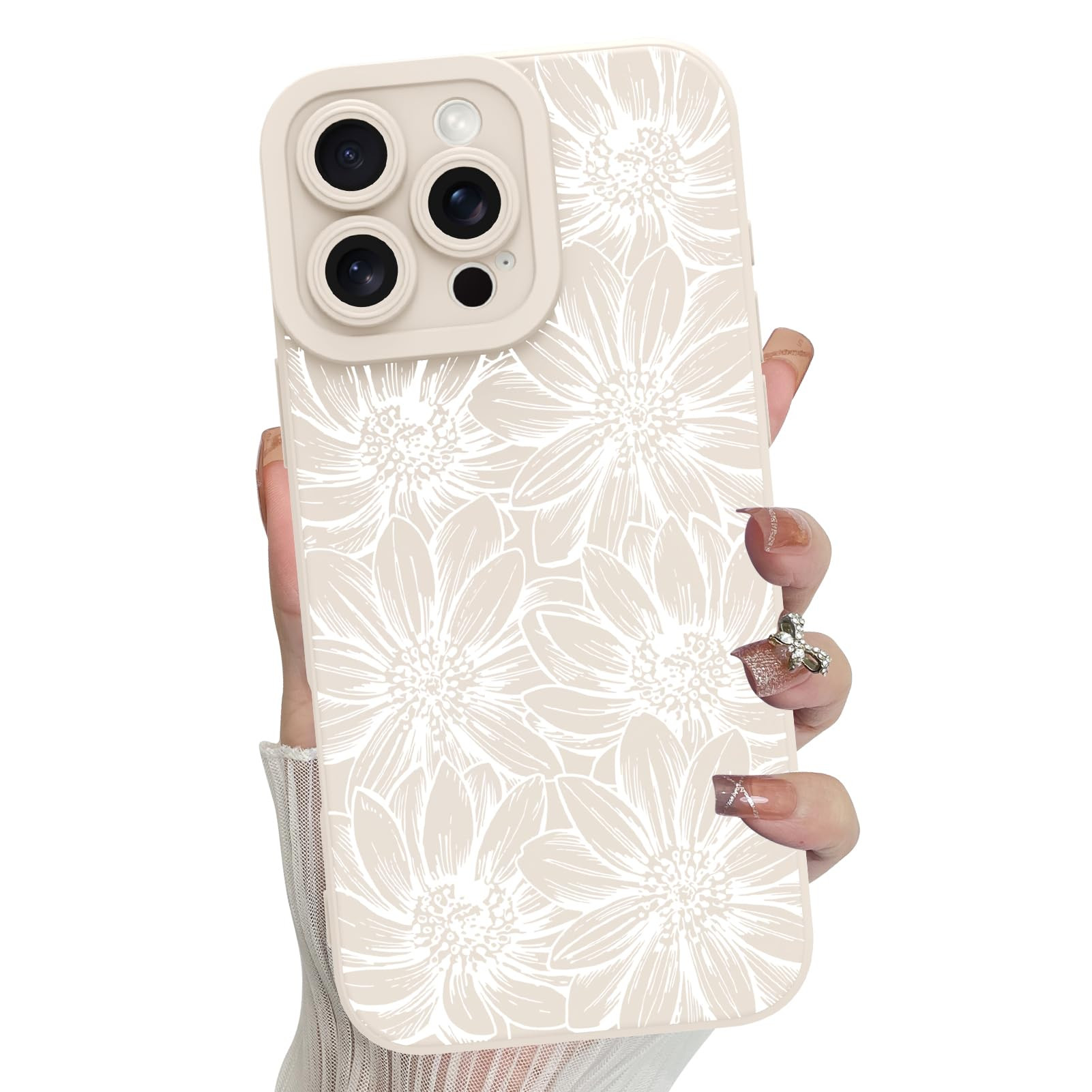 MZELQ for iPhone 16 Pro Max Case, Silicone Floral Flowers Sunflowers Cute Pattern, Camera Protect... | Amazon (US)