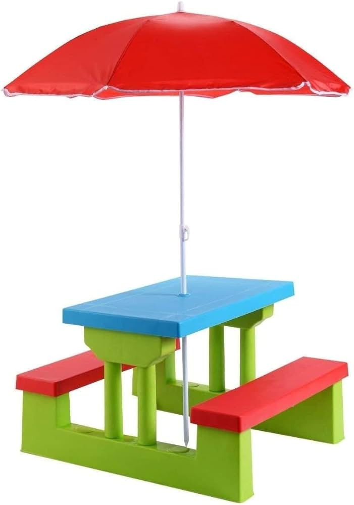 Costzon Kids Picnic Table, Indoor & Outdoor Plastic Table and Bench with Removable Umbrella, Port... | Amazon (US)