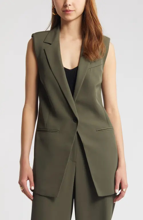 Open Edit Tailored Long Vest in Green City at Nordstrom, Size Large | Nordstrom