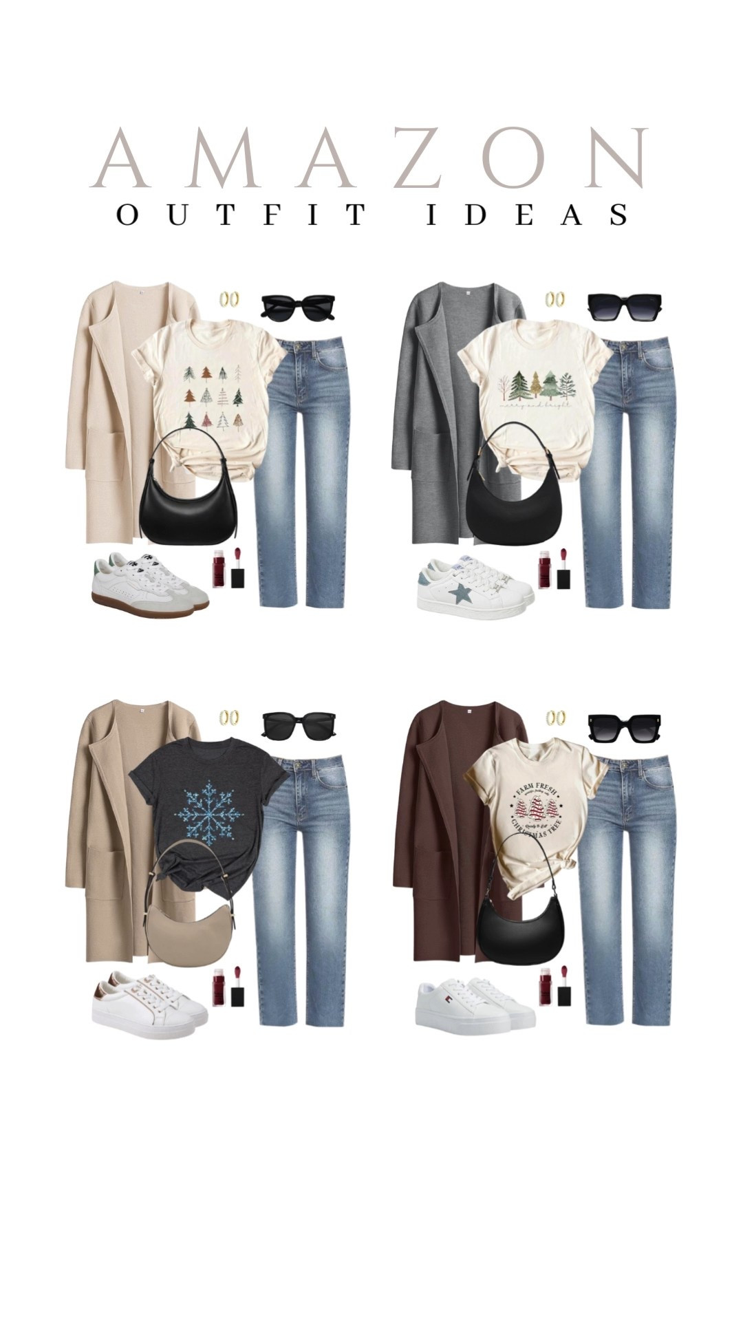 Cardigan and jeans make a simple outfit. Pair with a holiday graphic tee and sneakers.
christmas outfit, holiday look, winter fashion, stylish sunglasses, casual look, vacation style, fall to winter outfit, makeup must have, beauty favorite, winter outfit, functional bag, amazon fashion, affordable style

#LTKU #LTKFindsUnder50 #LTKSeasonal