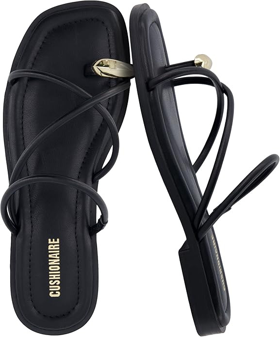 CUSHIONAIRE Venue Women’s Strappy Toe-Loop Slide Sandals with Gold-Tone Accent & Memory Foam Co... | Amazon (US)