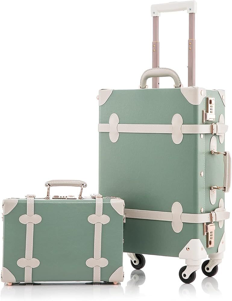 Unitravel Vintage Luggage Set 20 inch PU Leather Women Suitcase with 12 inch Handbag (Embossed Blue) | Amazon (US)