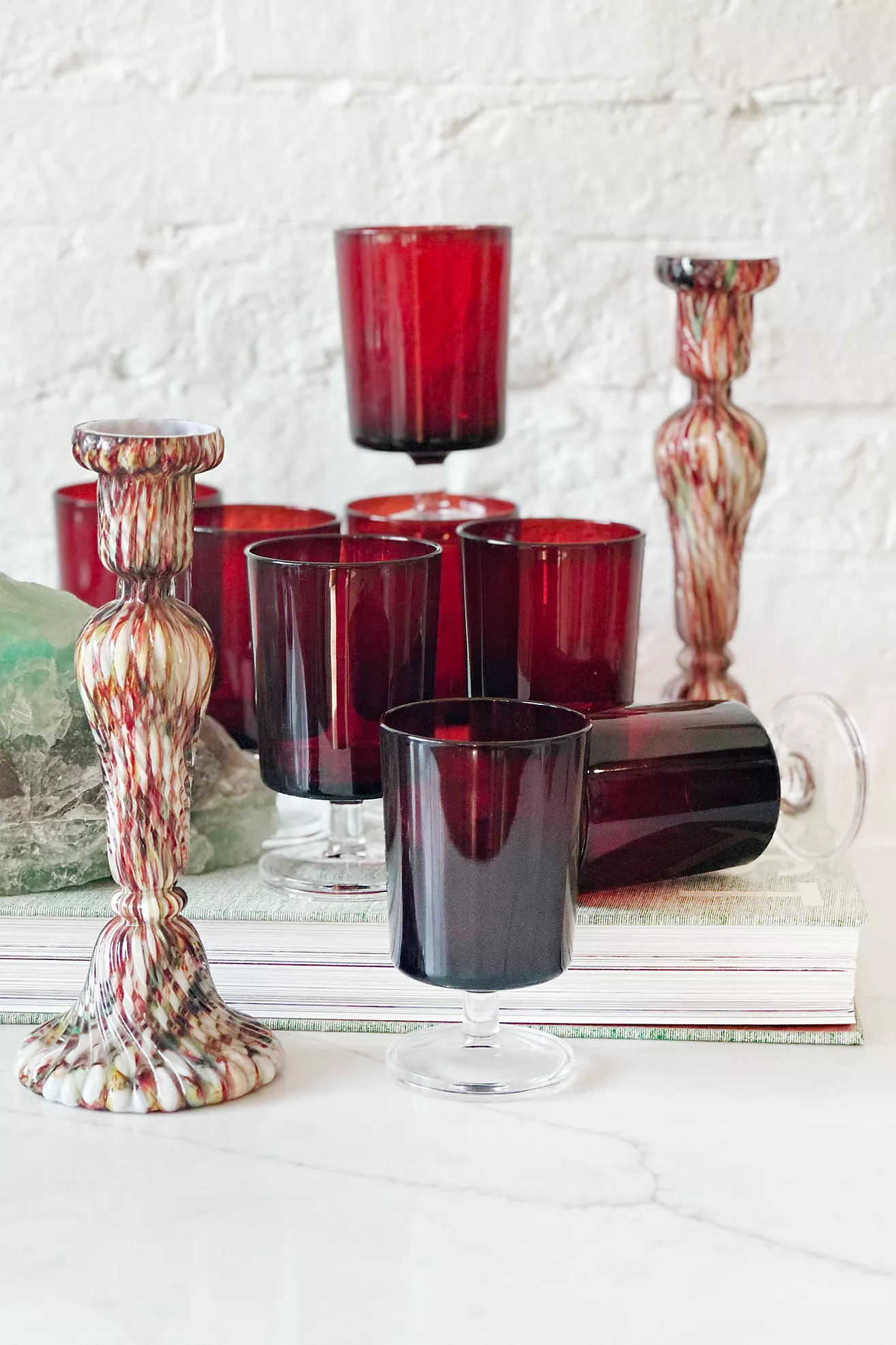 Old Flame Candle Co. Vintage Luminarc Ruby Red Wine Glasses | Anthropologie (US)