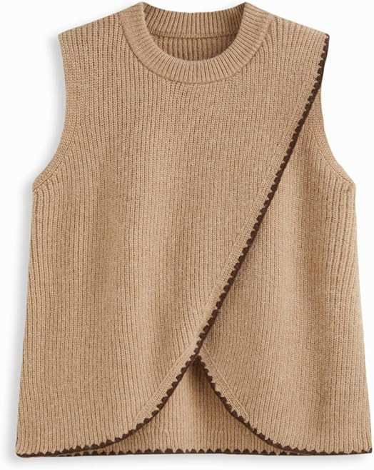 CIDER Sweater Vest Women Wrap Cropped Sweaters Color Block Knit Tank Tops | Amazon (US)