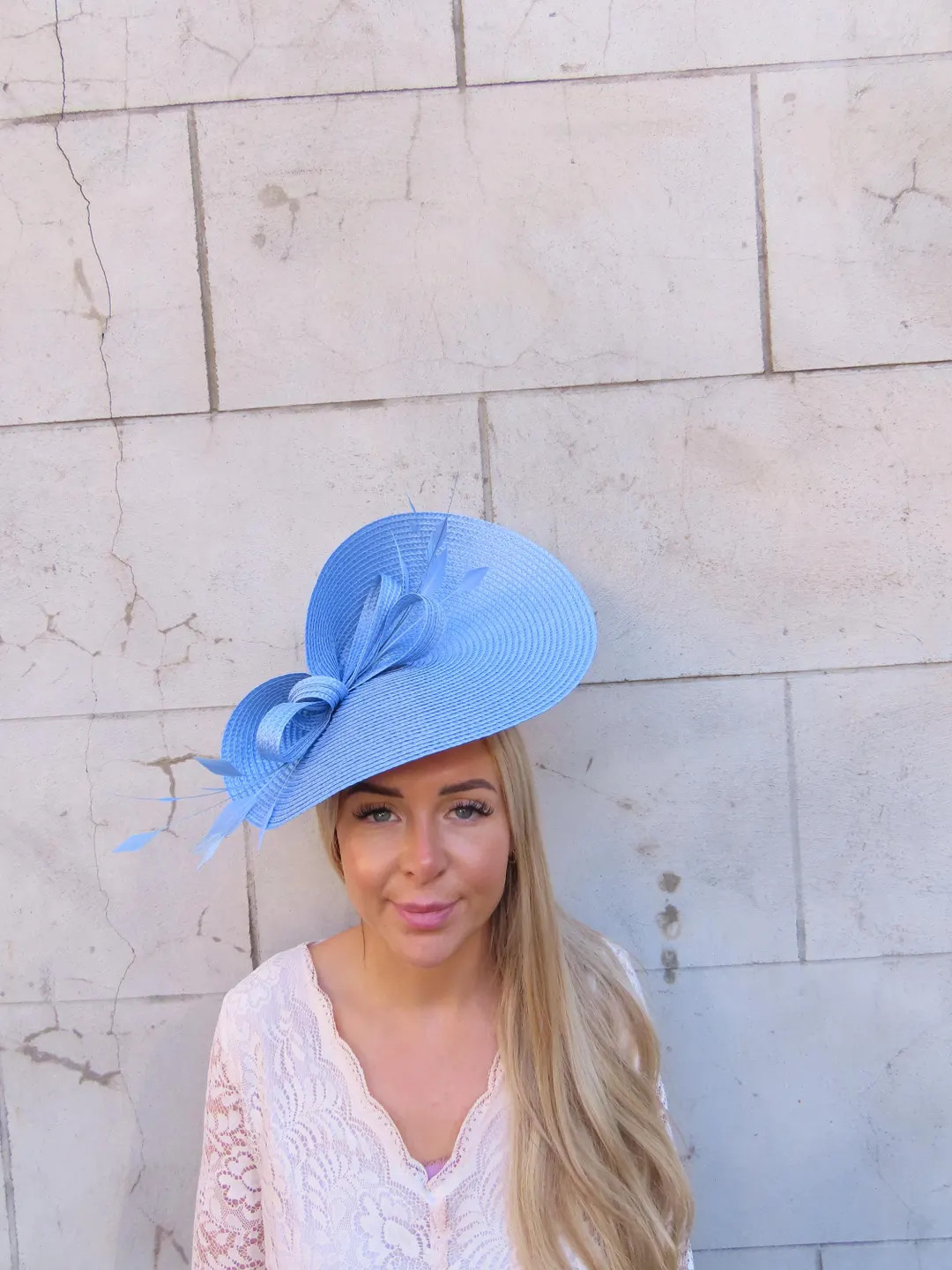 Large Cornflower Light Blue Feather Hatinator Straw One off Piece u12309 | Etsy (US)