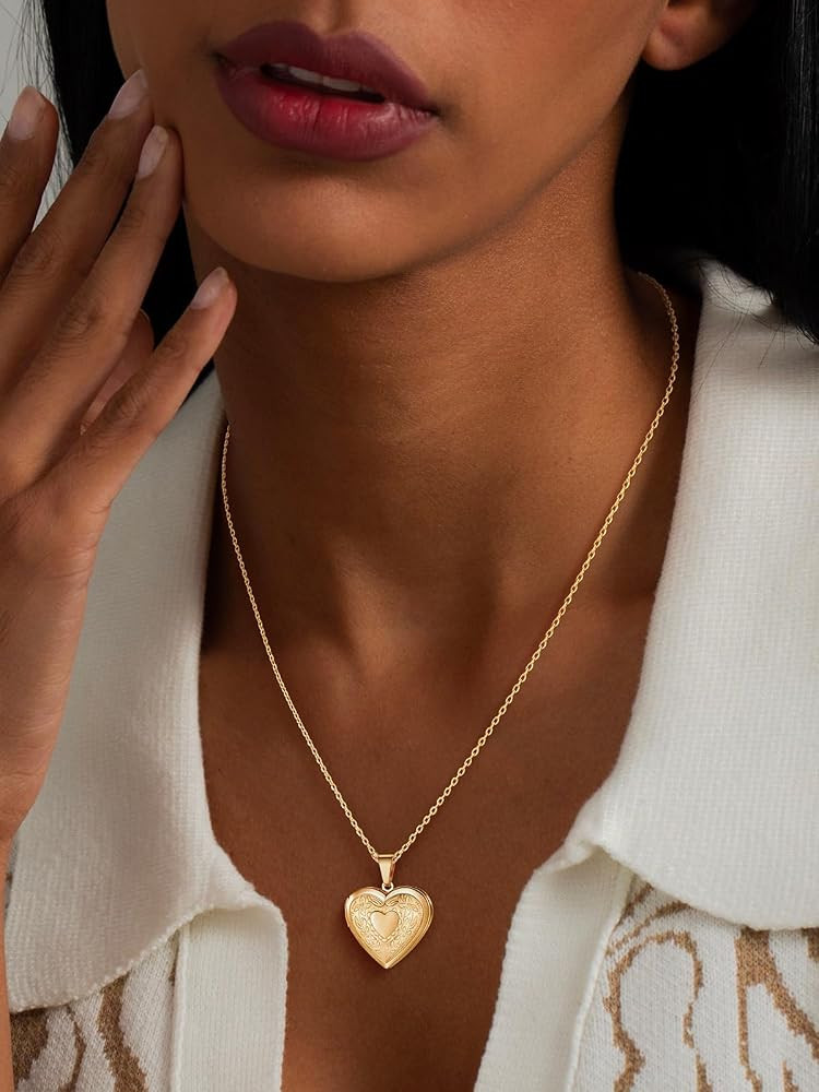 U7 Women Locket Necklace Platinum 14K Gold Photo Lockets that Hold Picture,Chain 20 Inch Personal... | Amazon (US)