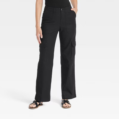 Women's Mid-Rise Straight Leg Utility Cargo Pants - Universal Thread™ Black 12 | Target