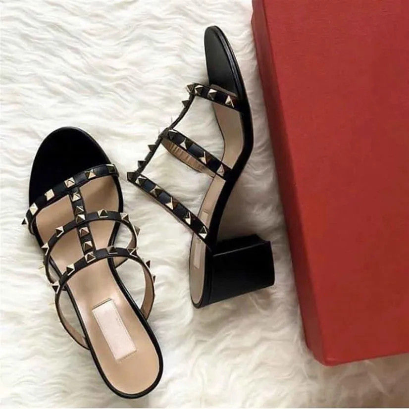 Summer Rock Stud Sandalia Feminina Chunky Heels Women Slipper Sandals Temperament Slide Slip On F... | DHGate