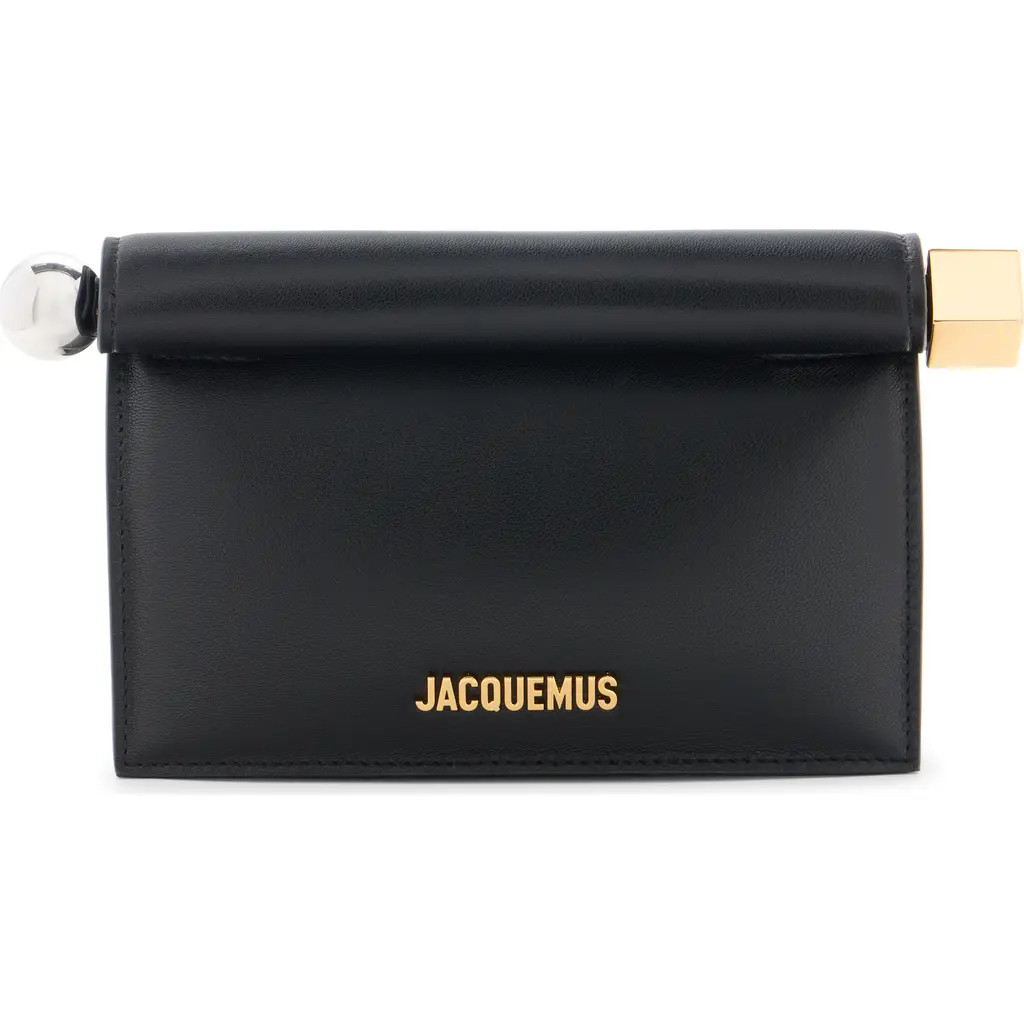 Jacquemus La Petite Pochette Rond Carré Leather Clutch in Black at Nordstrom | Nordstrom
