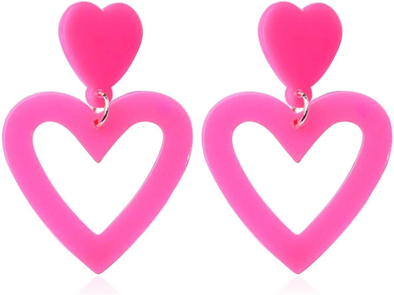 Heart Earrings Women Pink Large Love Pendant Earrings Love Stud Drop Earrings Lightweight Acrylic... | Amazon (US)