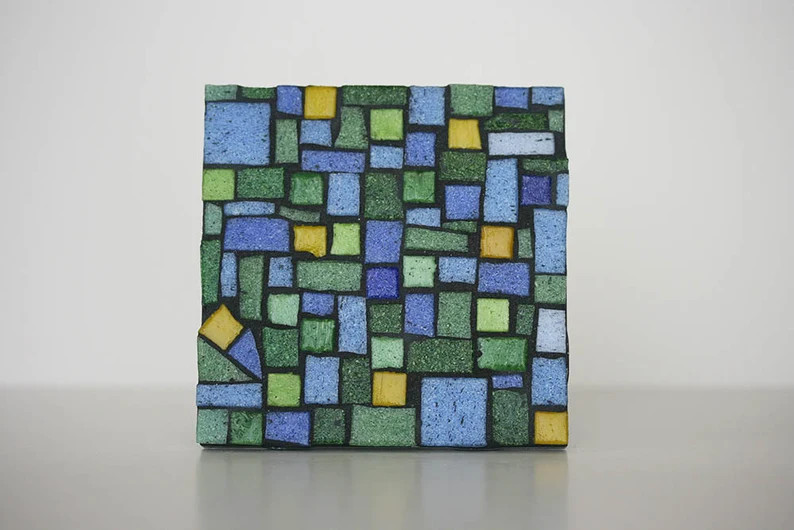 Colorblock Mosaic Coaster Glass Tile Blue Green Yellow Housewarming First Home Decor Tabletop Dec... | Etsy (Global)