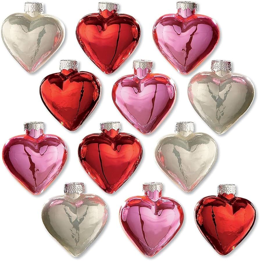 Lillian Vernon Shiny Glass Hearts Valentine's Day Ornaments - Set of 12, 4 of Each Color, Hand Bl... | Amazon (US)
