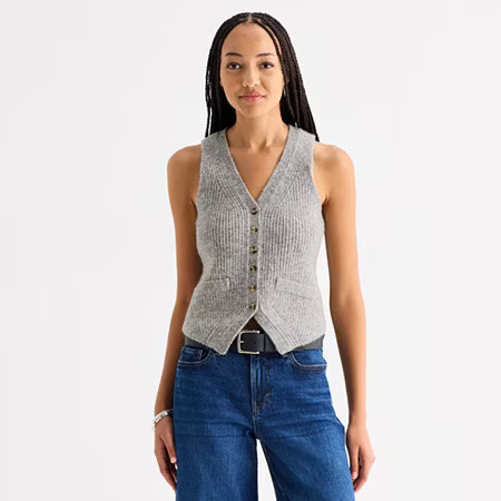 a.n.a Womens V Neck Button Sweater Vest, X-small, Gray | JCPenney