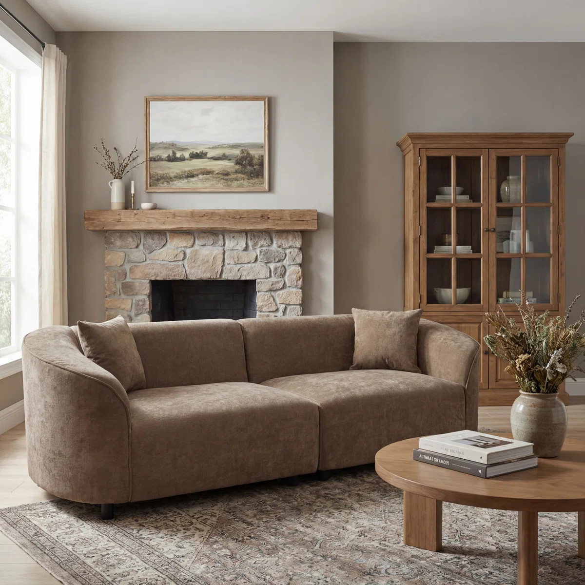 Kaori 87.5 in Mid-Century Modern Curved Upholstered Sofa | Wayfair North America