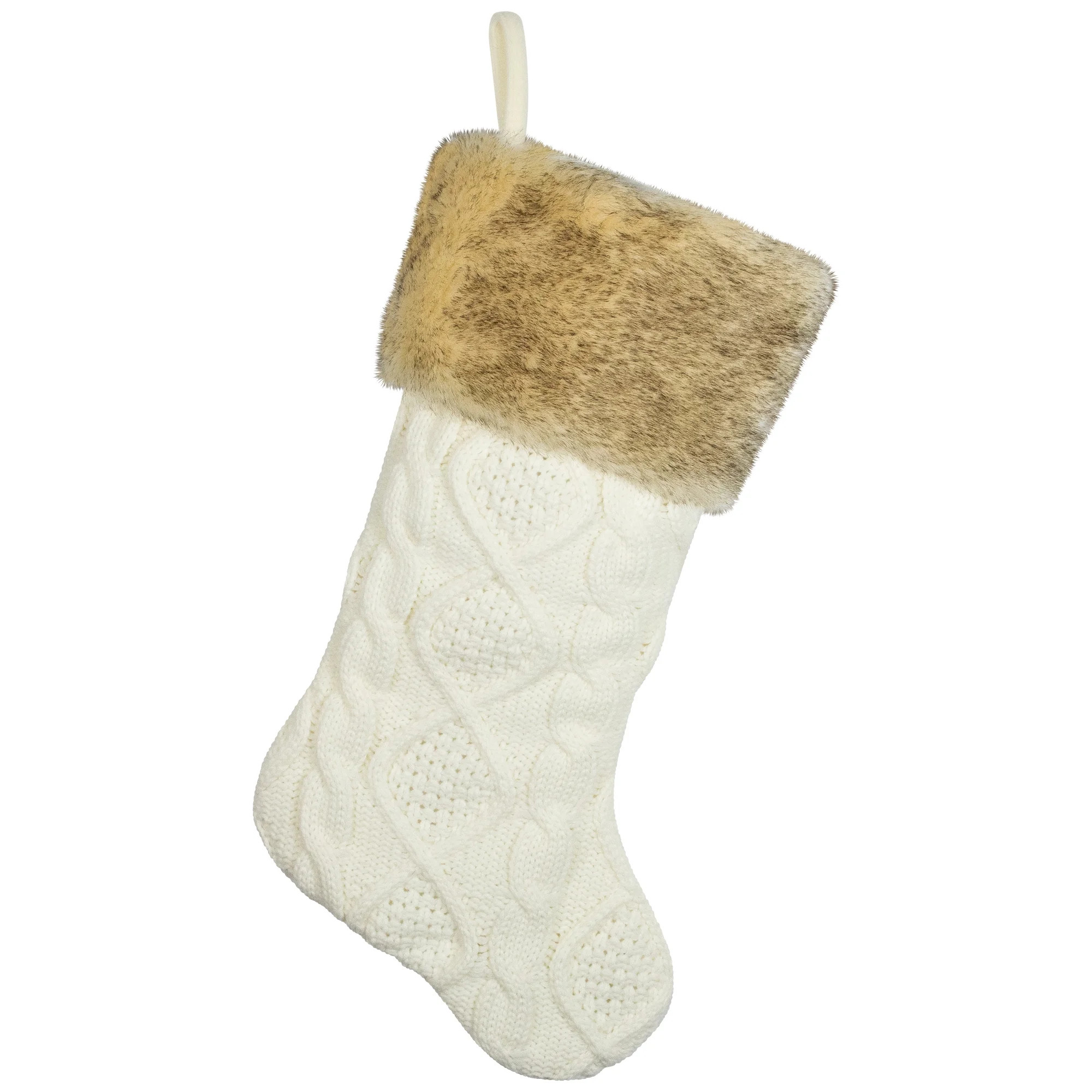 Northlight Cable Knit Christmas Stocking with Faux Fur Cuff - 20.5" - Cream and Beige | Walmart (US)